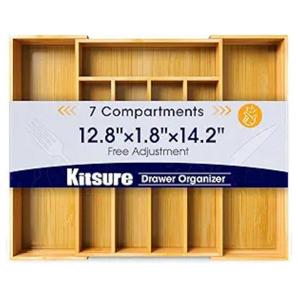 14.2" x 12.8" x 1.8" Bamboo Silverware Organizer