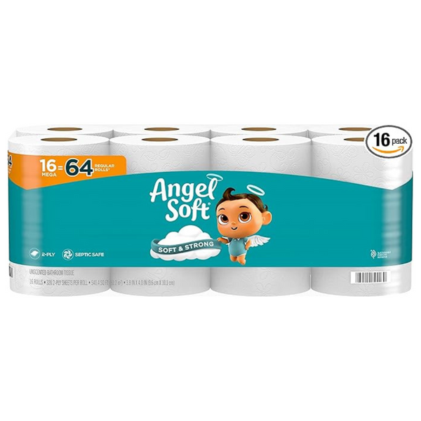 16 Mega Rolls of Angel Soft 2-Ply Toilet Paper Bath Tissue