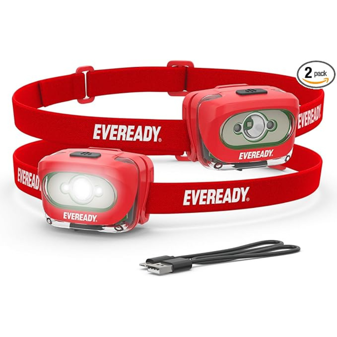 2-Pack Eveready X200 LED Rechargeable 200 Lumen Headlamps