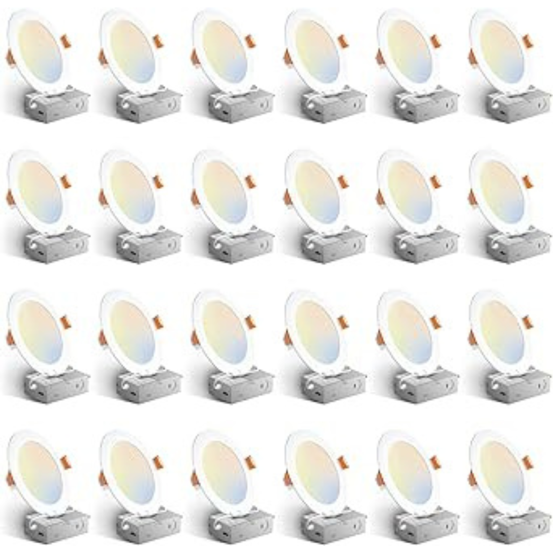 24-Pack Amico 6" 5CCT Thin LED Recessed Ceiling Light w/ Junction Box