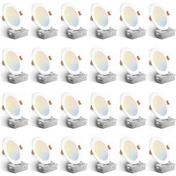 24-Pack Amico 6" 5CCT Thin LED Recessed Ceiling Light w/ Junction Box