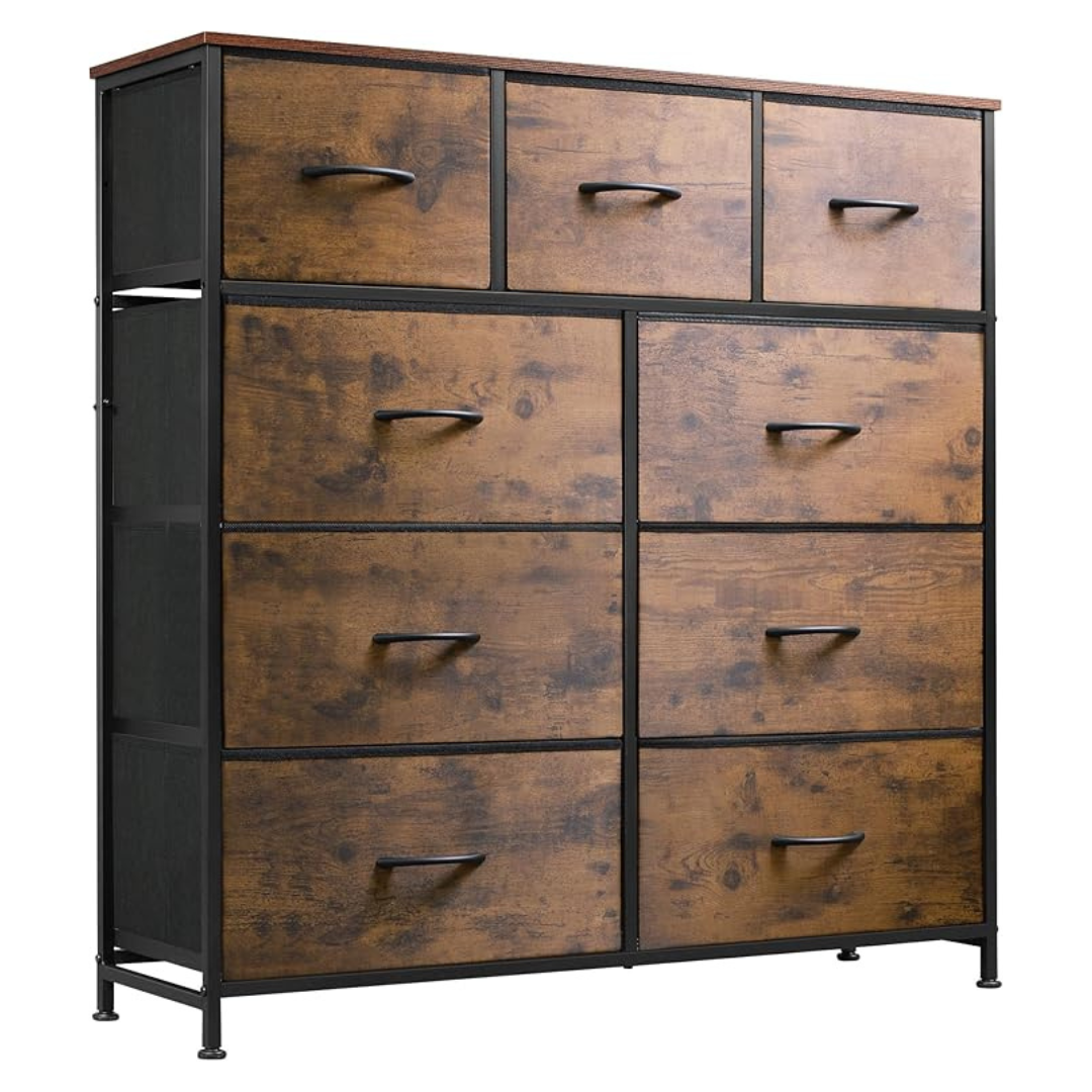 Wlive 9-Drawer Tall Fabric Dresser W/ Steel Frame & Wood Top