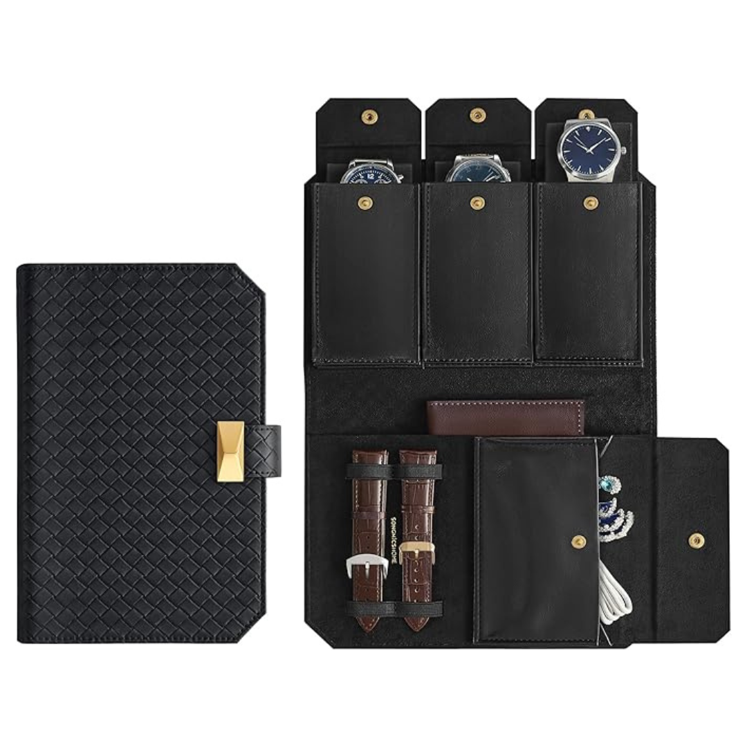 PU Leather Woven Embossed Watch Pouch (Valentine's Day Gift!)