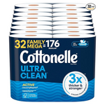 Cottonelle Ultra Clean Toilet Paper With Active CleaningRipples Texture (32 Family Mega Rolls = 176 Regular Rolls)