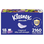 Kleenex Ultra Soft Facial Tissues (18 Flat Boxes, 120 Tissues Per Box, 3-Ply, 2,160 Total Tissues)