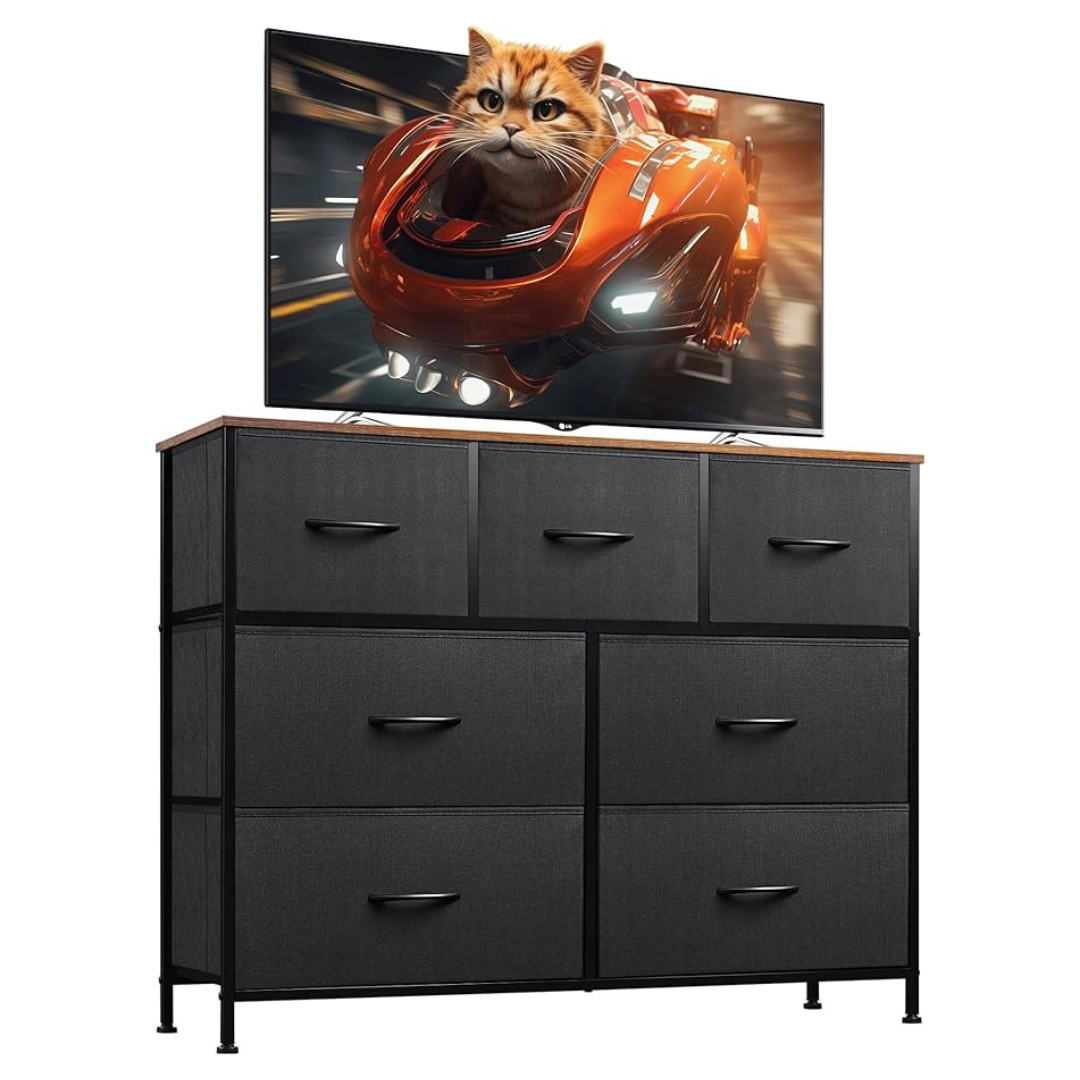 WLIVE Media Console Entertainment Center With Fabric Drawers