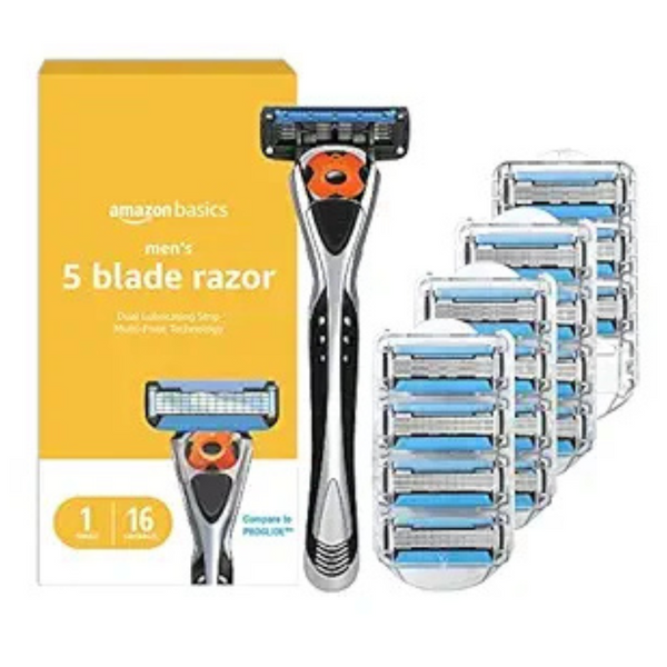 17-Piece Amazon Basics 5-Blade Men's Razor (Handle + 16 Cartridges)
