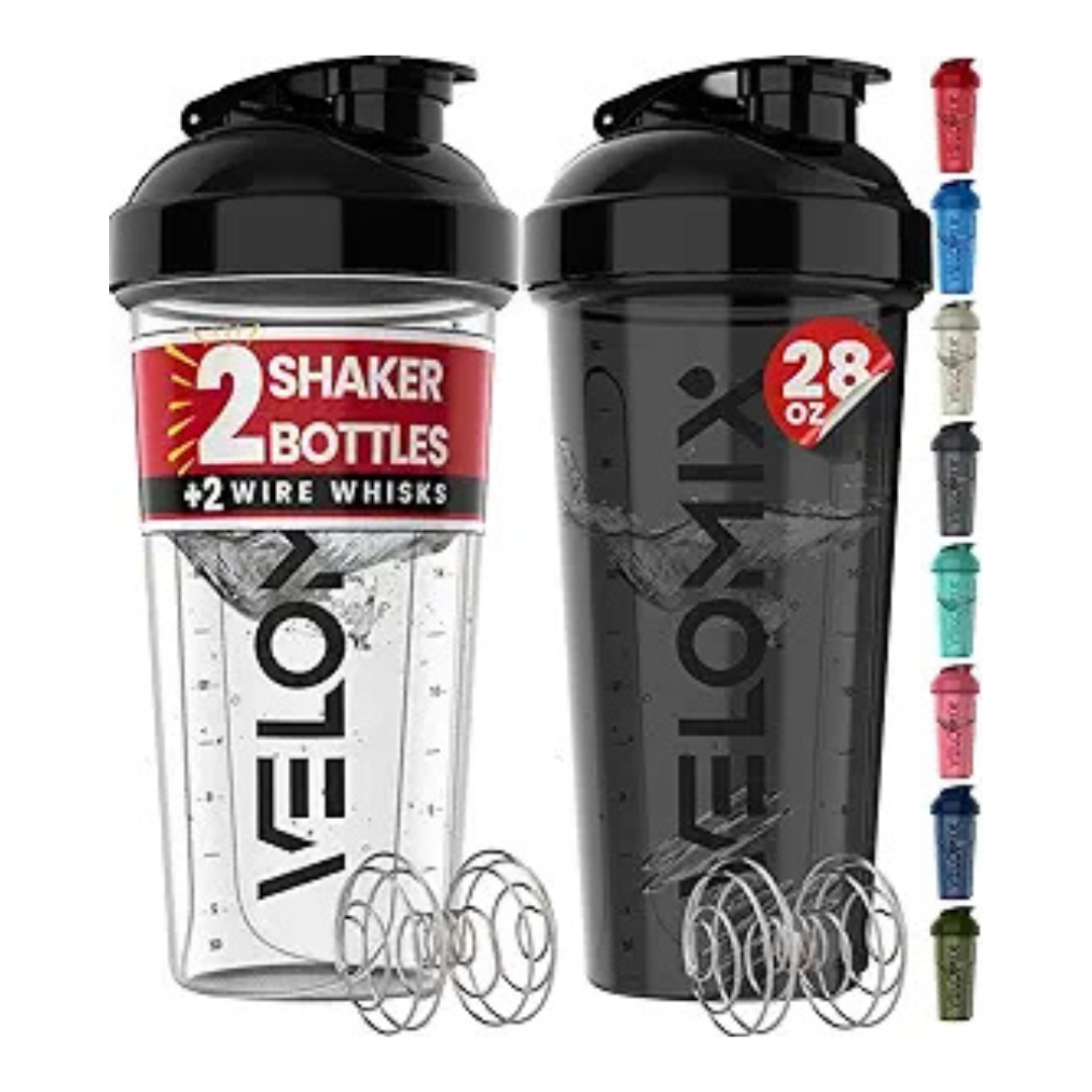 2-Pack 28-Oz Velomix Leak Proof Protein Shaker Bottles With Dual Wire Whisks