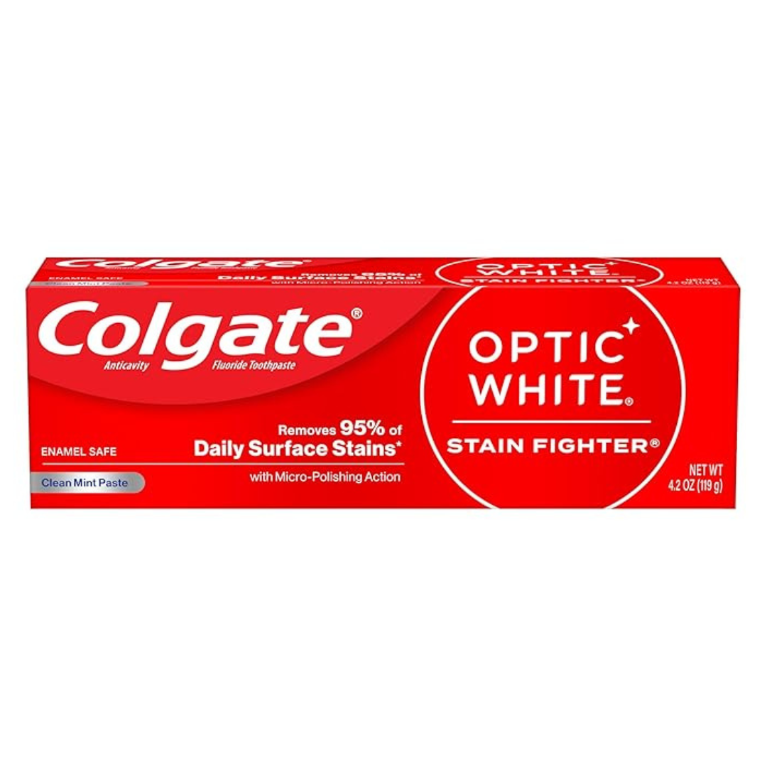 Colgate Optic White Stain Fighter Whitening Toothpaste, Clean Mint Flavor (4.2 Oz Tube)
