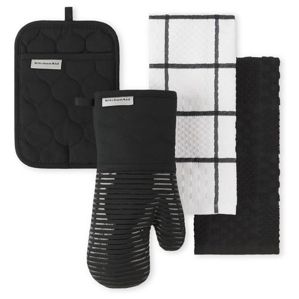 KitchenAid Quilted Cotton Terry Cloth Oven Mitt, Pot Holder, Kitchen Towel 4-Pack Set