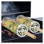 2-Piece 304 Stainless Steel Rolling Grilling Net W/ Removable Wooden Handle