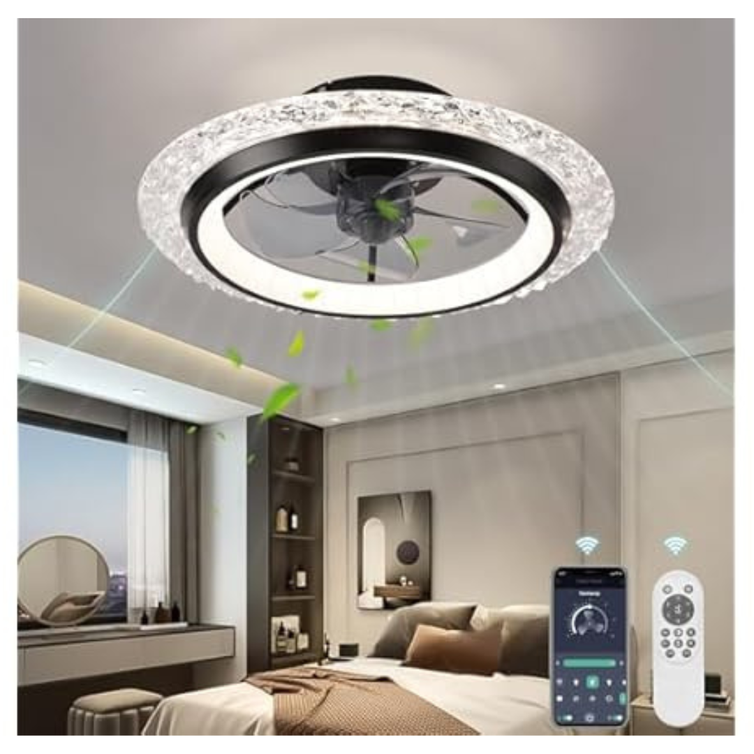Modern 19.7" Flush Mount Ceiling Fans W/ Light & Remote