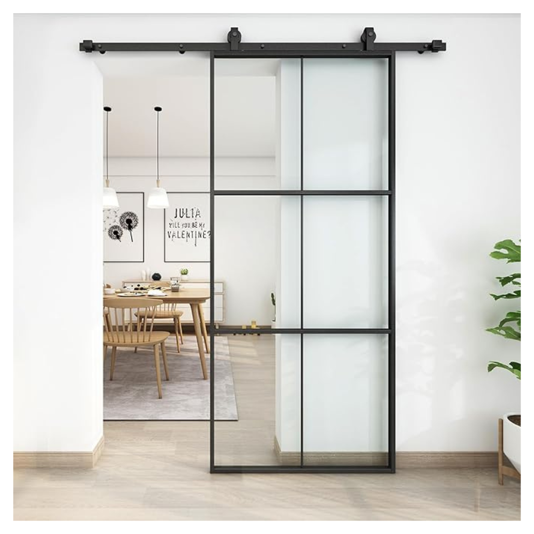 Jubest 42" x 96" Glass Sliding Barn Door With 7ft Hardware Kit