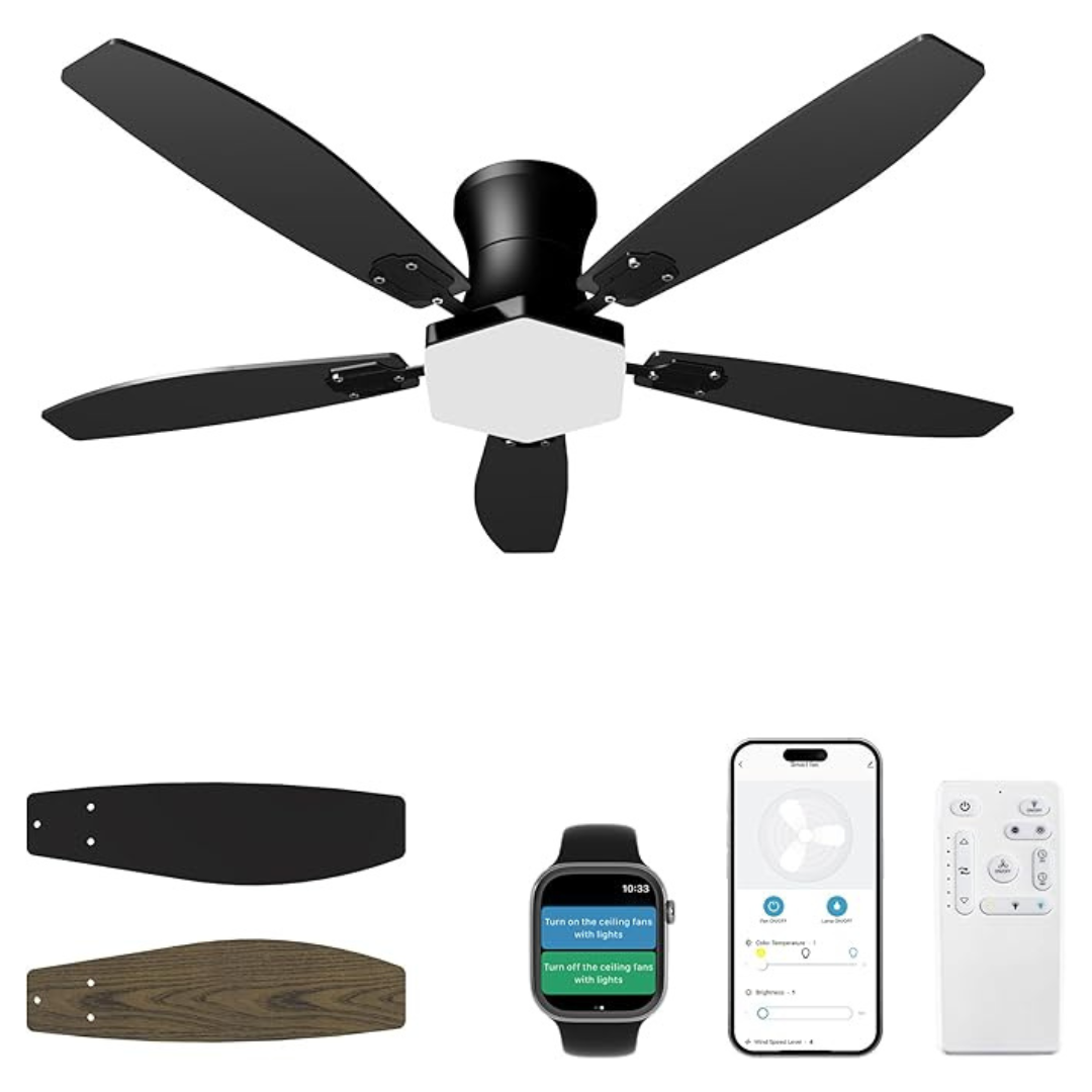 42" Low Profile Flush Mount Ceiling Fan With Lights