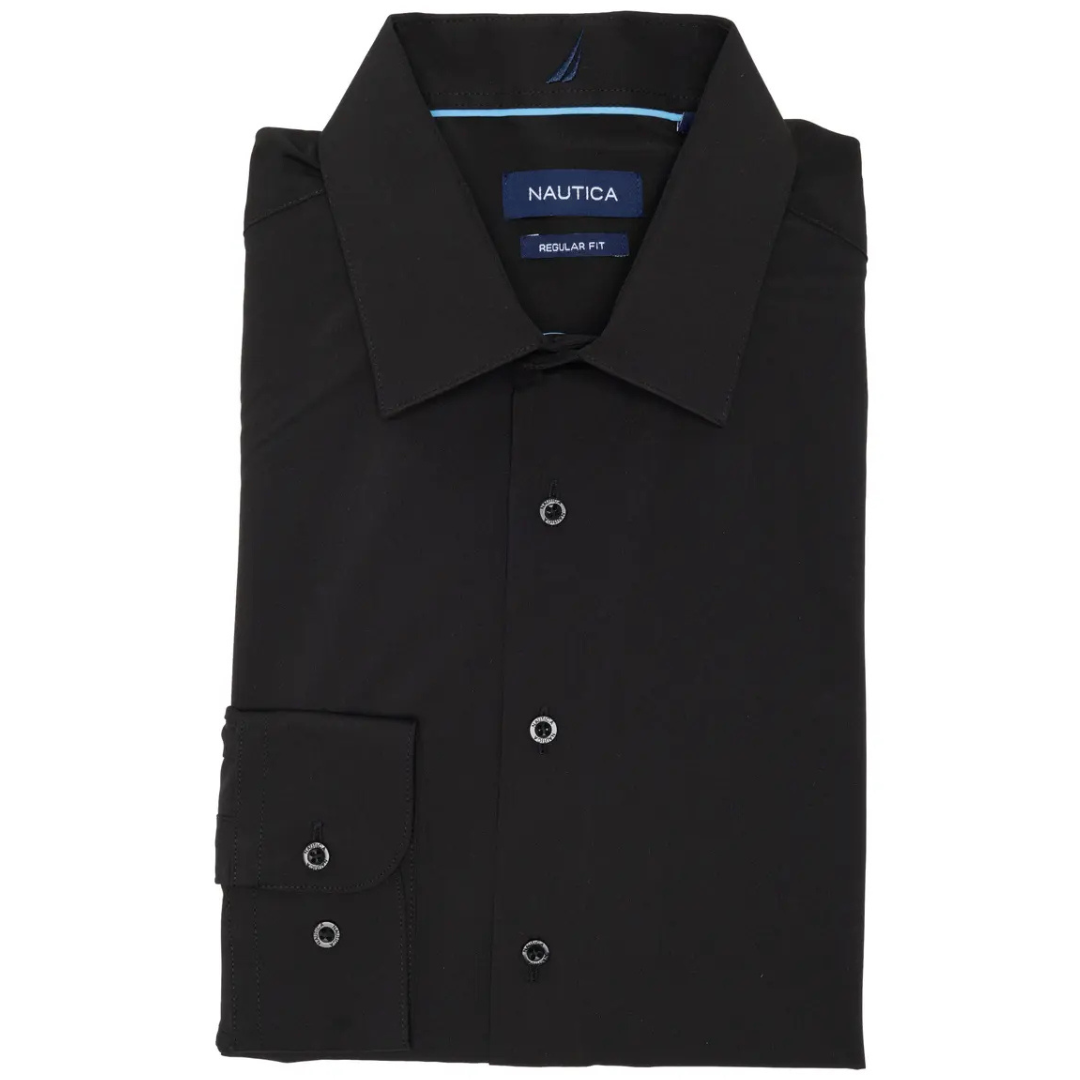 Nautica Men's Slim Fit Solid Dress Shirt (Black)