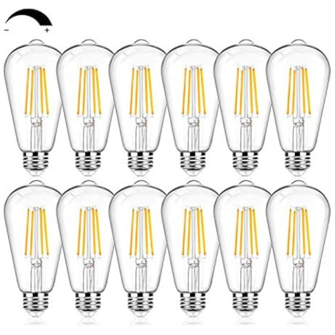 12-Pack ST64 Large Vintage 800Lumens LED Edison Bulbs