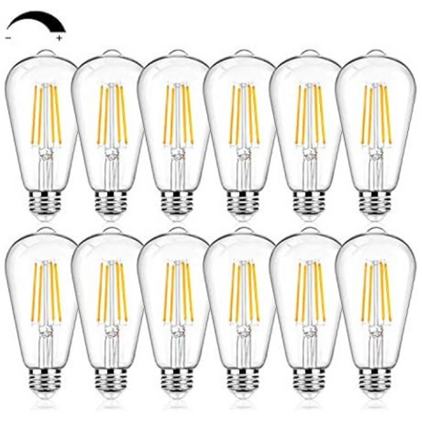 12-Pack ST64 Large Vintage 800Lumens LED Edison Bulbs
