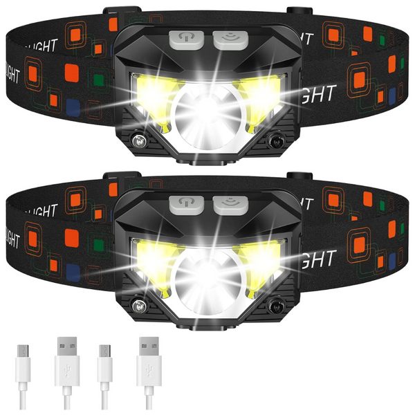 2-Pack LHKNL Waterproof Motion Sensor Head Lamp W/ 8 Modes