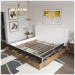 White Metal Frame Wooden Bed King Size Platform Bed