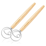 2-Pack Wooden Danish Dough Whisks W/ Stainless Steel Hooks