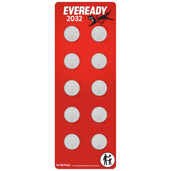 10-Pack Eveready CR2032 Lithium 3V Coin Battery