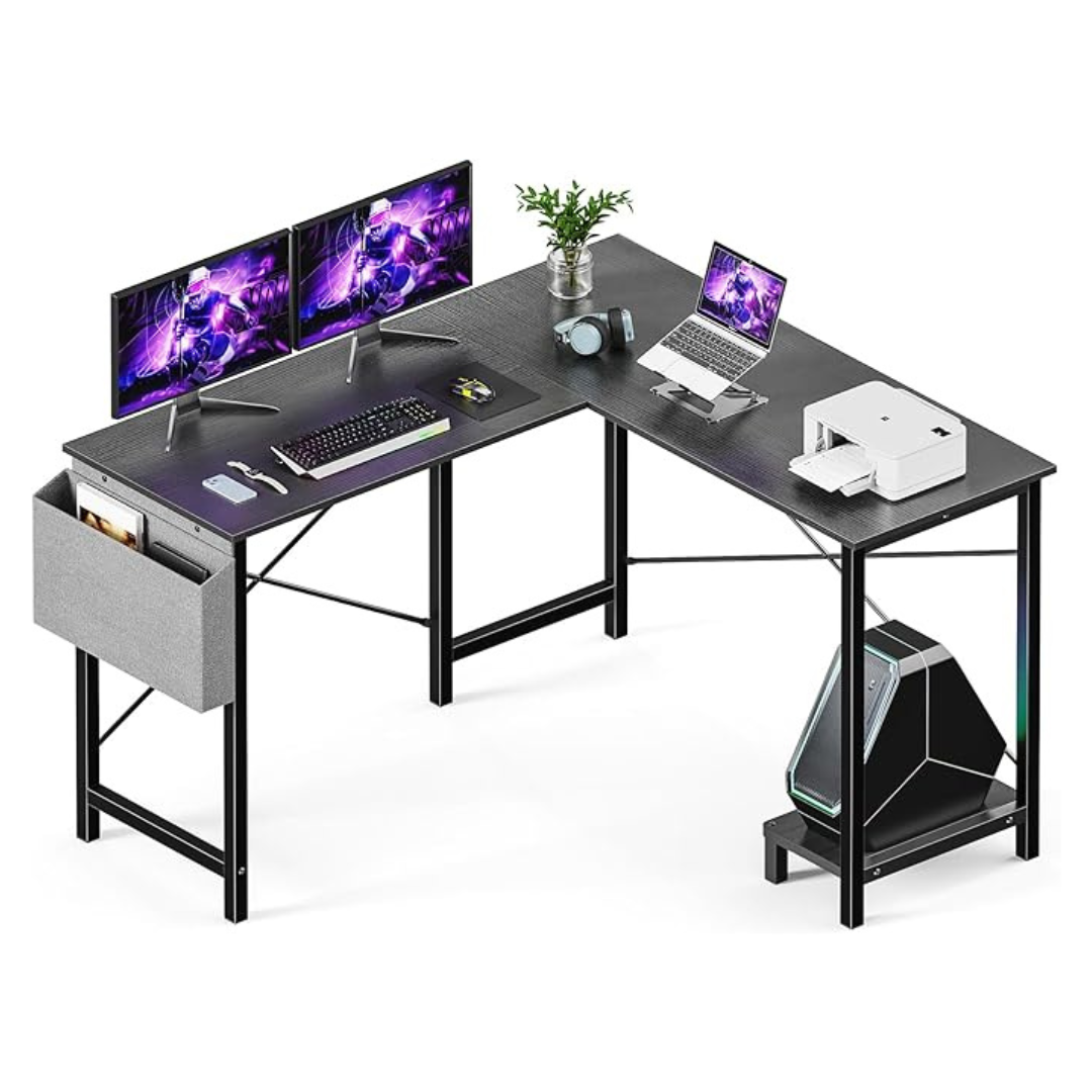 Sweetcrispy 50" L-Shaped Computer Desk w/ CPU Stand & Side Bag