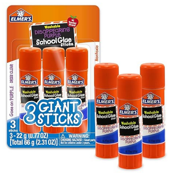3-Pack Disappearing Purple School Glue Sticks