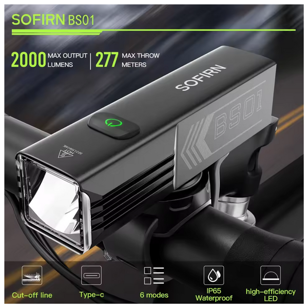 Sofirn BS01 2000 Lumen USB-C Rechargeable Front Bike Light