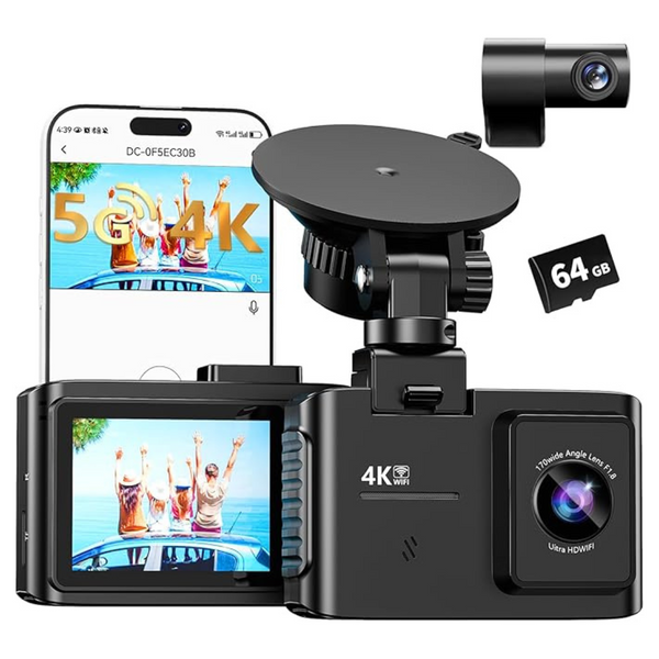 WANLIPO 4K Dual Channel Front & Rear Dash Cam W/ 64GB SD Card