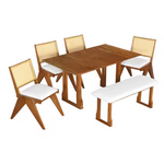 6-Piece Walnut Wood Top Extendable Dining Set