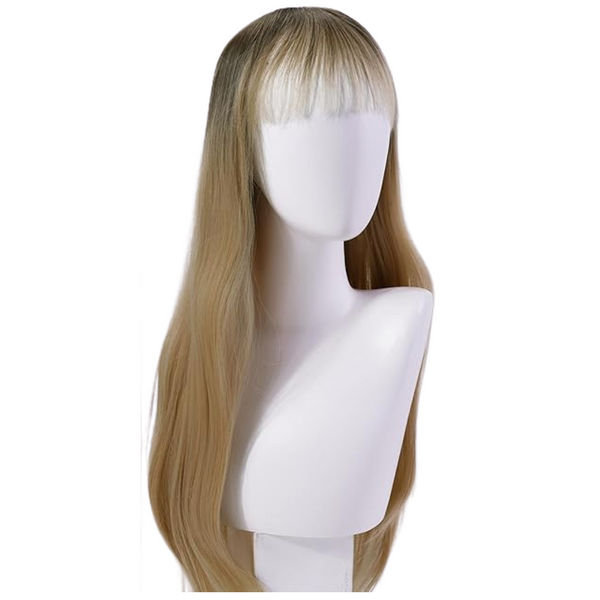 Women's Blonde 31" Long Straight Wig With Full Fringe
