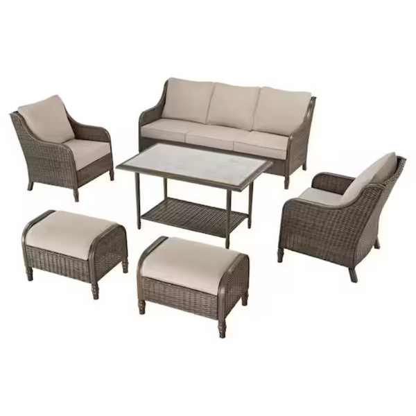 6-Piece Hampton Bay Wicker Patio Conversation Seating Set