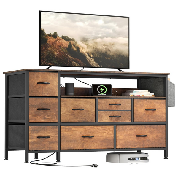 9 Drawer Table TV Stand With Power Outlet