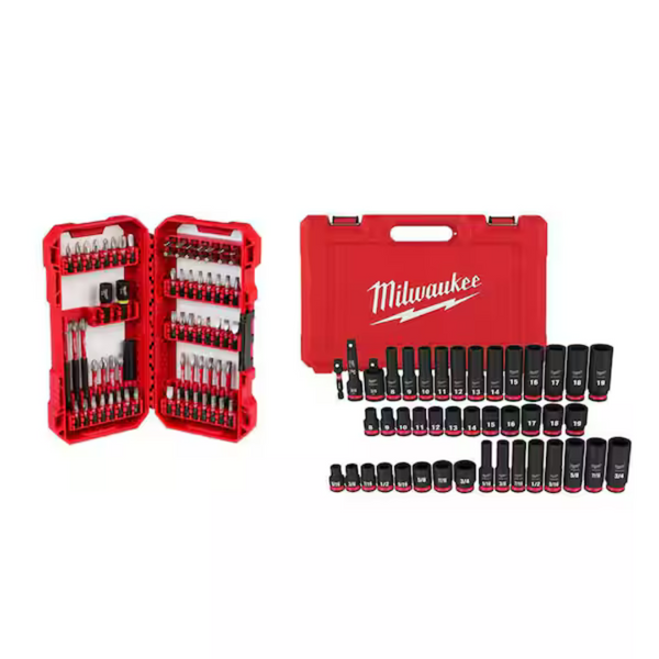 113-Piece Milwaukee SHOCKWAVE Impact Duty Alloy Steel Screw Driver Bit Set & 3/8" Drive Impact Socket Set