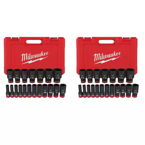 2-Pack Of 19-Piece Milwaukee ShockWave 1/2 in. Drive SAE 6 Point Deep Impact Rated Socket Set