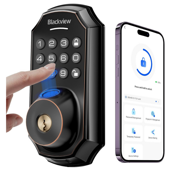 Smart Bluetooth Keyless Fingerprint Keypad Door Lock W/ Lever Handle Set