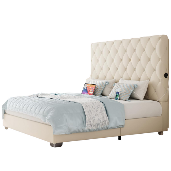 Yitahome Queen Bed Frame With 53" Tall & 2 Charging Station