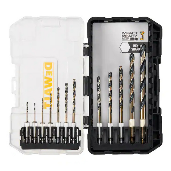 12-Piece DEWALT Black And Gold Impact Ready Metal Twist Drill Bit Set