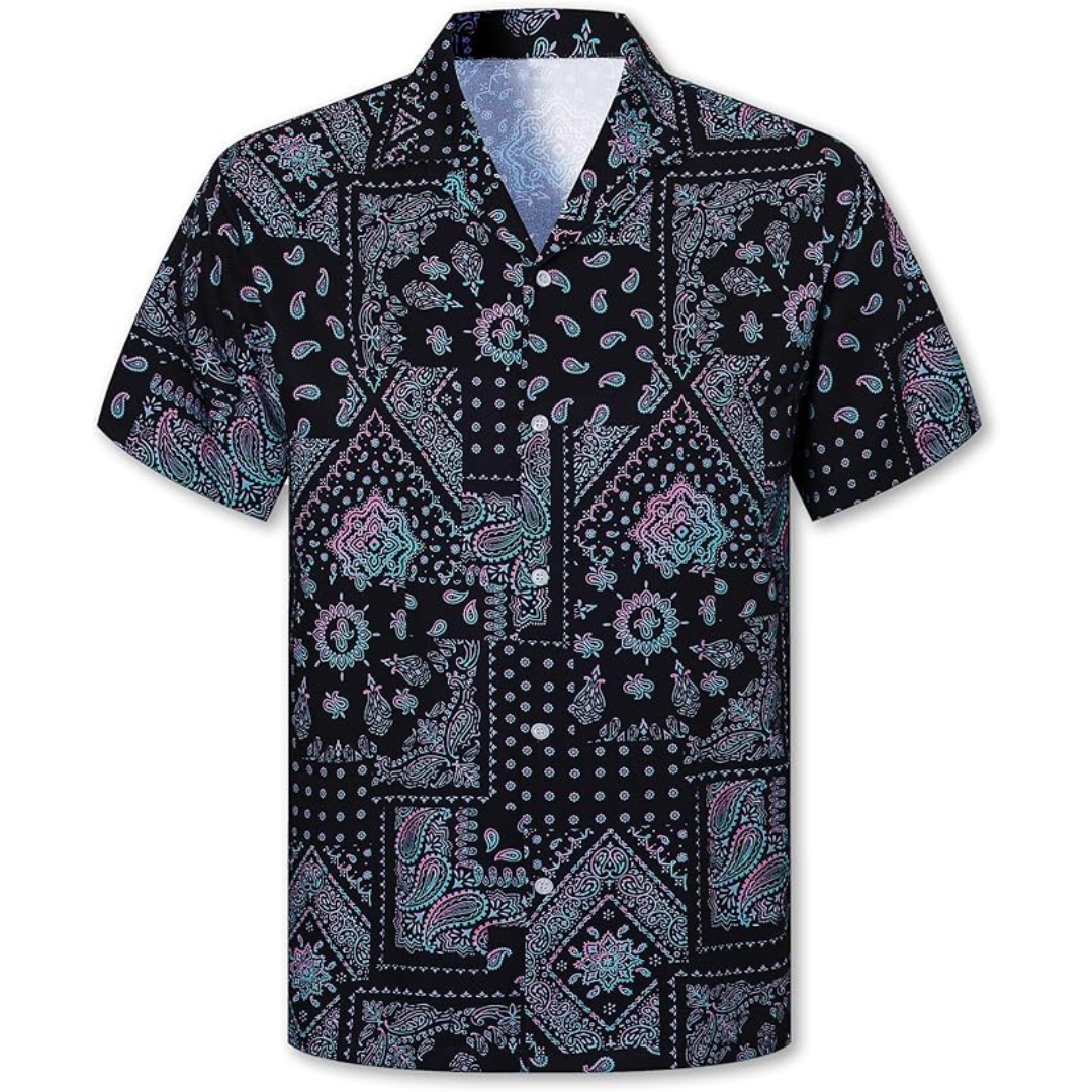 Hawaiian Cuban Collar Tropical Men Short Sleeve Shirt