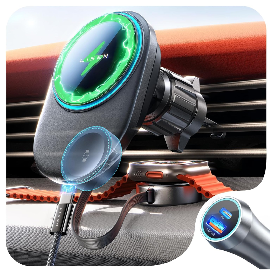 LISEN 2-in-1 66W MagSafe And Apple Watch Car Charger