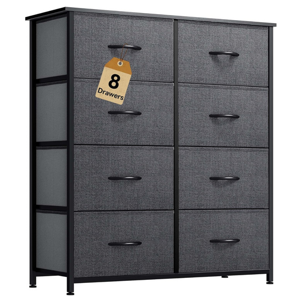 Yitahome Tall Dresser With 8 Drawers (Black Wood Grain)