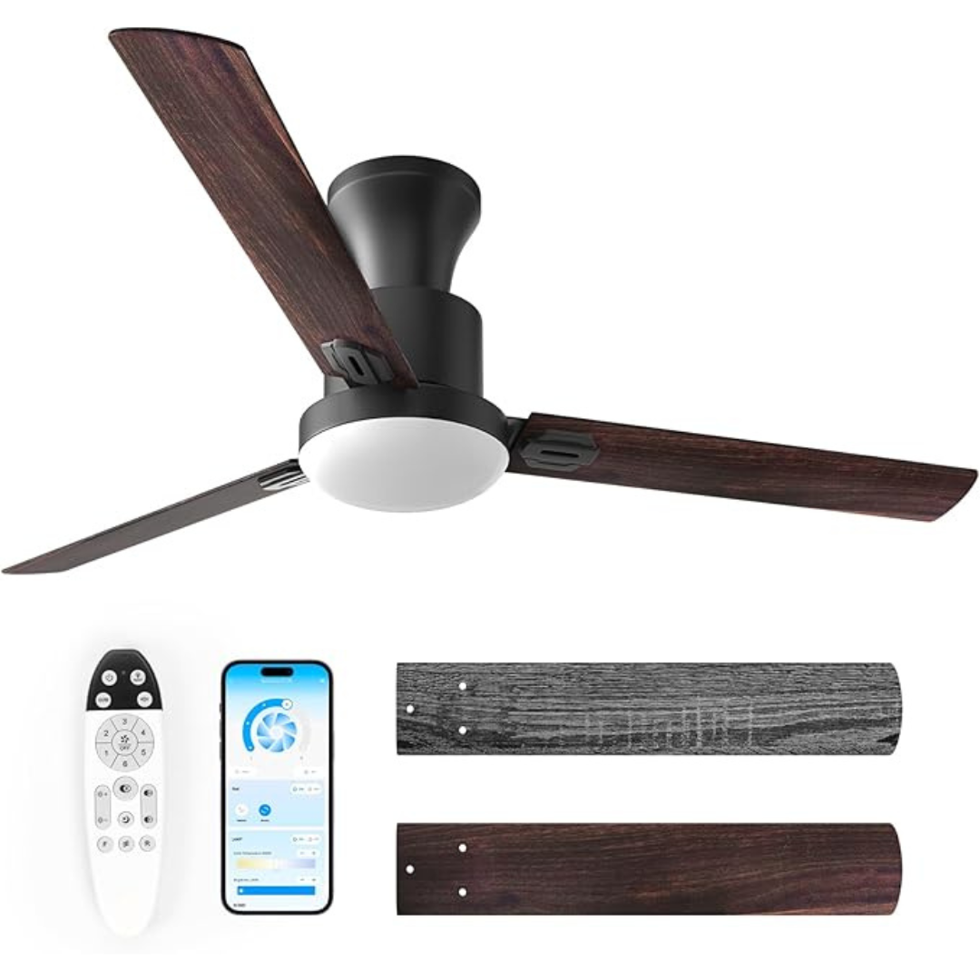 Obabala 42" Noiseless Flush Mount Ceiling Fan with Lights