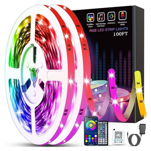 100ft Tenmiro Music Sync Color Changing RGB LED Lights (2 Rolls of 50ft)