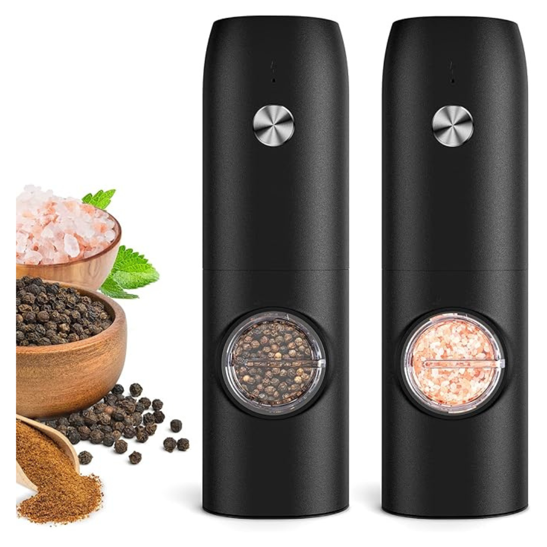 2-Pack FRTONYI Electric Rechargeable Salt & Pepper Grinder Set