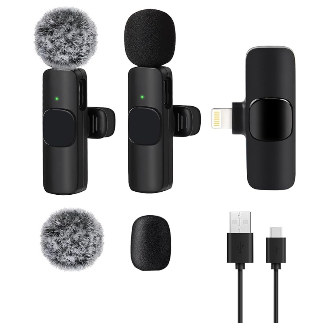 2-Pack Wireless Lavalier Microphone with Charging Case