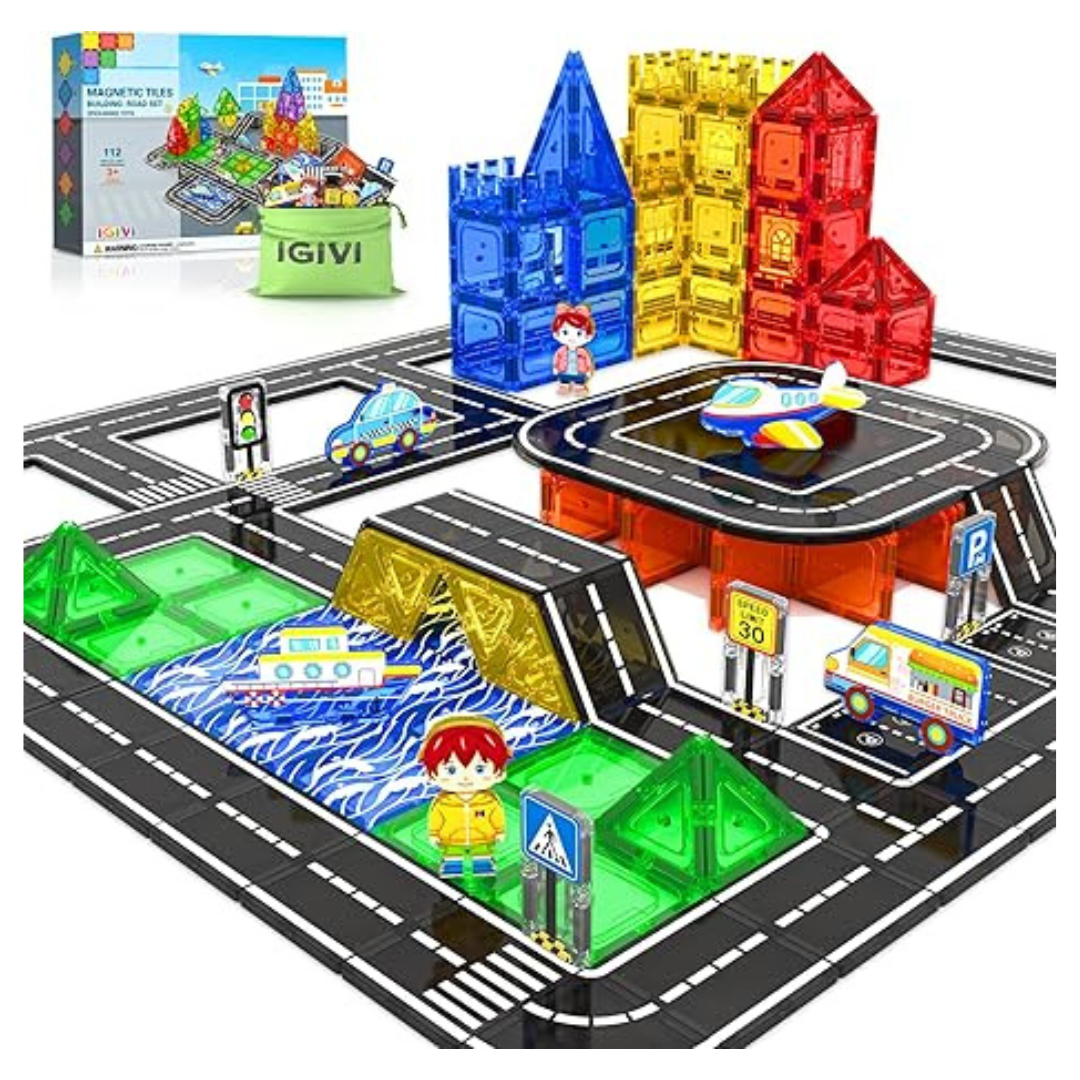 112 Pcs Magnetic Tiles Road Set