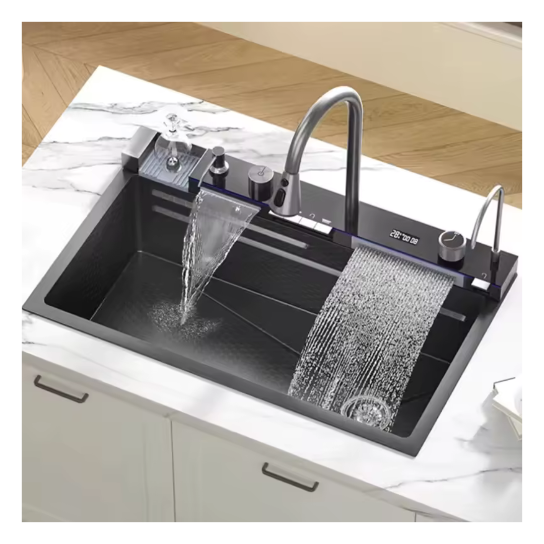 304 Stainless Steel Kitchen Sink With Digital Display Faucet