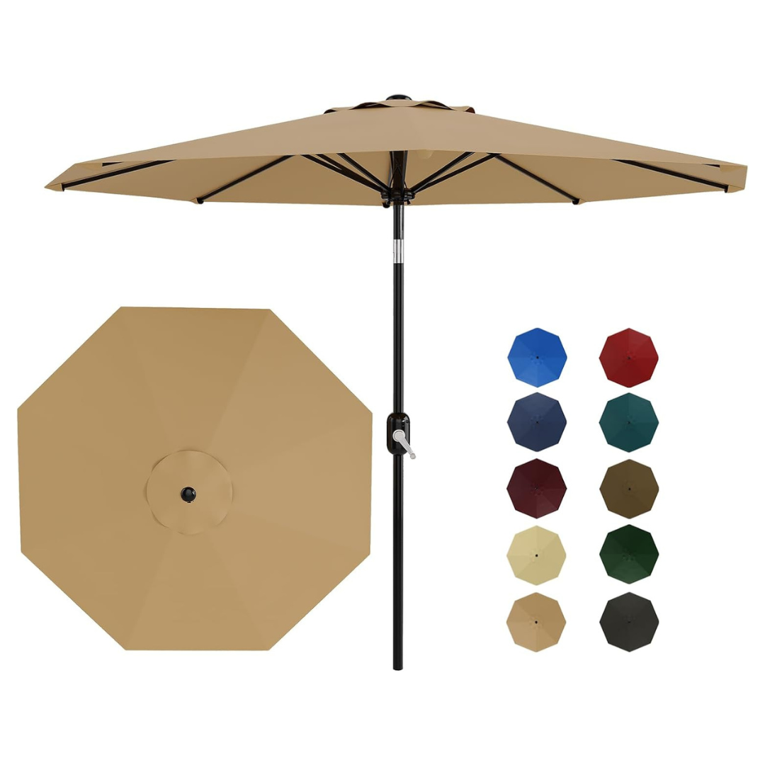 9 Ft Metal 8 Sturdy Ribs Table Umbrella With Crank Lift & Button