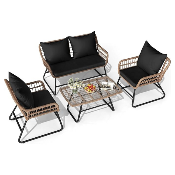 4-Pieces YITAHOME Outdoor Wicker Patio Conversation Set
