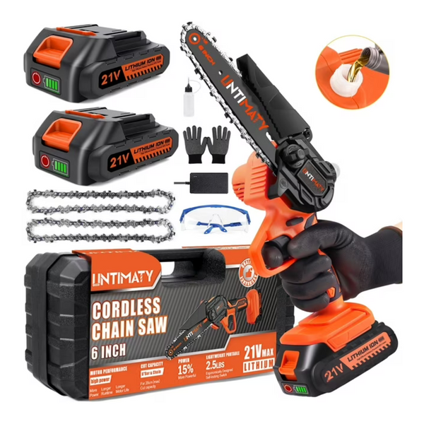 Untimaty 6" Mini Chainsaw With 2 Batteries 2 Chains